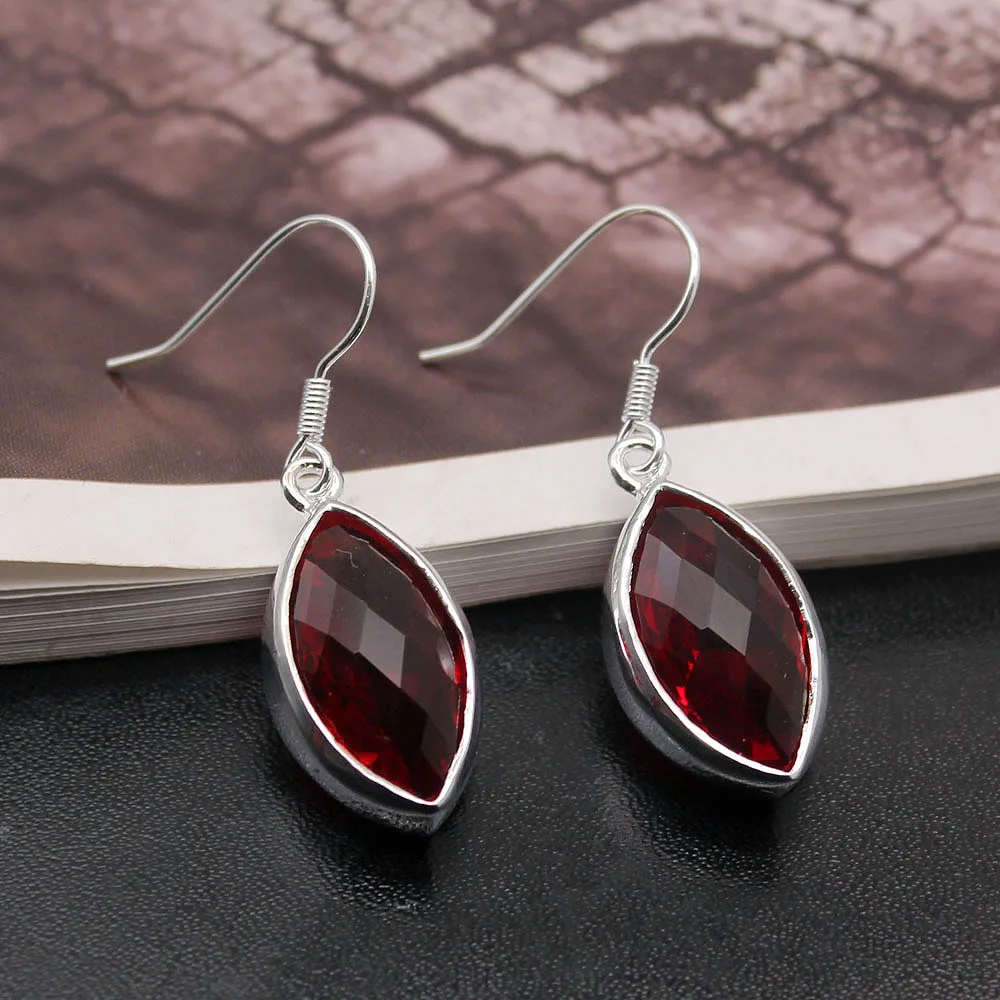 

Big Promotion Unique Ladies Red Garnet925 Sterling Silver Drop Earrings For Women 1 3/8 Inch TK10