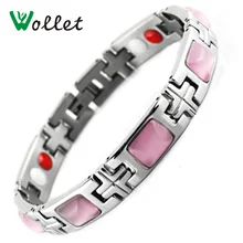 Ювелирные изделия Wollet энергия здоровья из магнетита Германия инфракрасный браслет с отрицательными ионами розовый камень 316 ювелирные изделия из нержавеющей стали для женщин