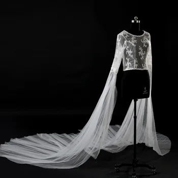 

Wedding bolero new O-Neck lace bead long sleeve luxury 3 m bridal capes real photo wedding evening jacket custom cape mariage