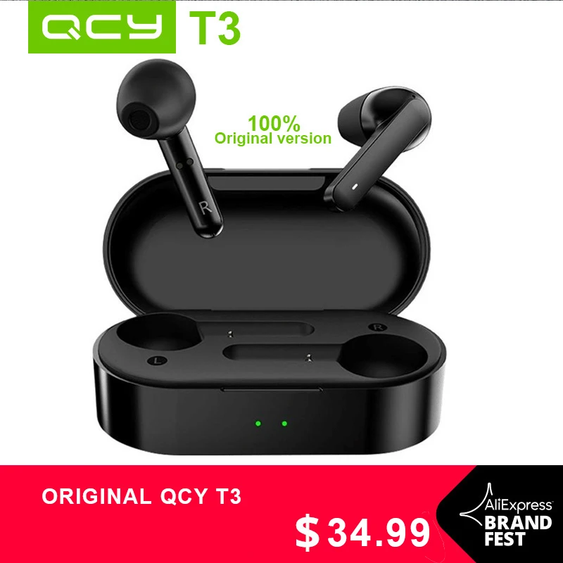 

Original QCY T3 TWS Bluetooth 5.0 Earphone, HiFi AptX 4 CVC DSP Noise Cancelling Smart Touch Headphone With Charging Box