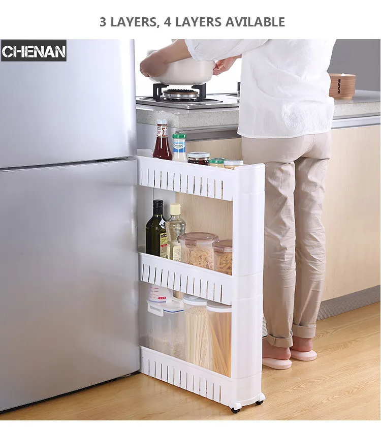Передвижные пластиковые межпространственные стеллажи для хранения холодильника с роликовыми полками кухонные коляски для ванной комнаты