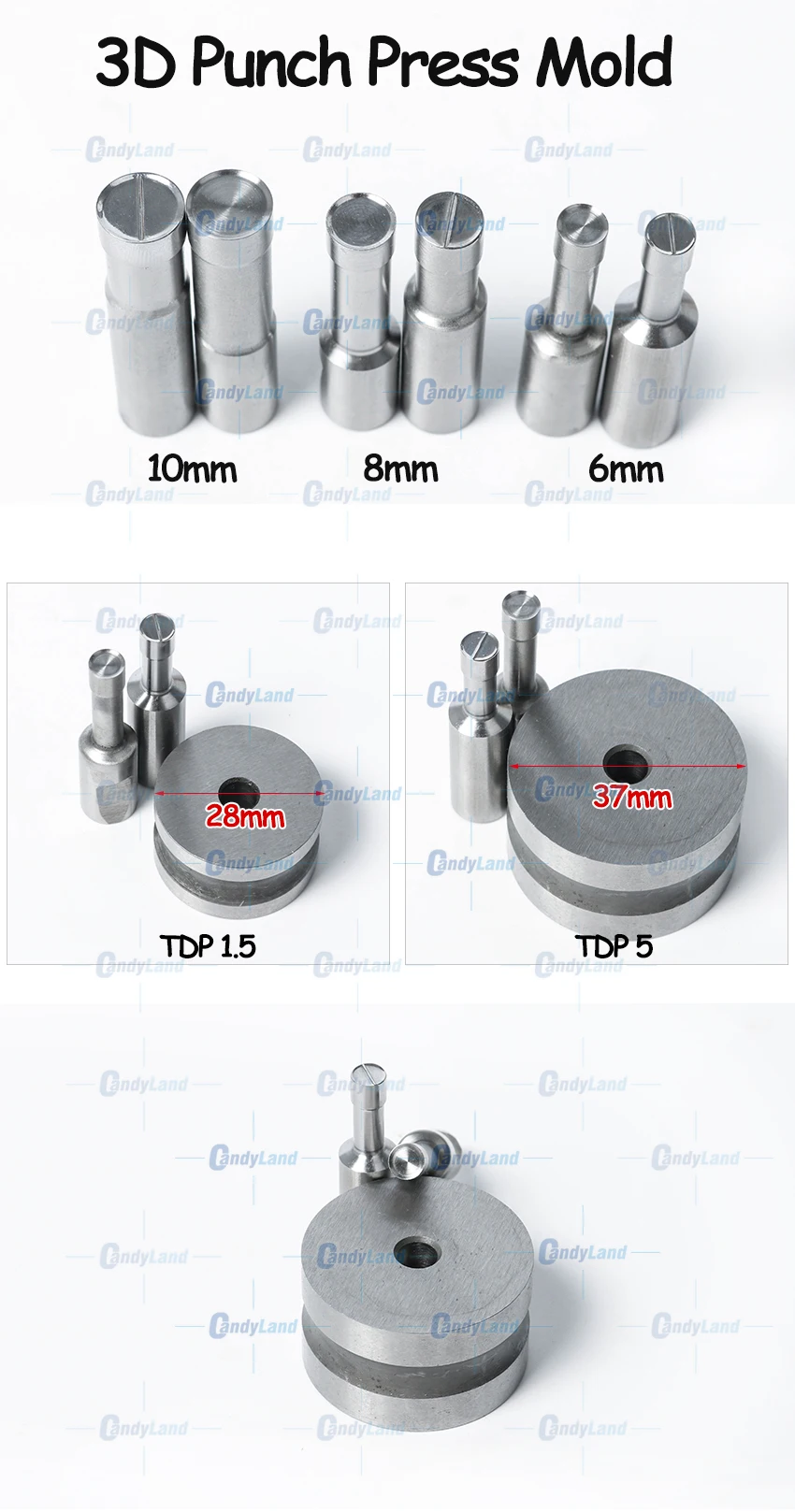 CandyLand 8 мм Пустой таблеточный пресс для таблеток сахарный набор штампов для таблеток индивидуальный дизайн формы Штамповочный Инструмент для машины TDP