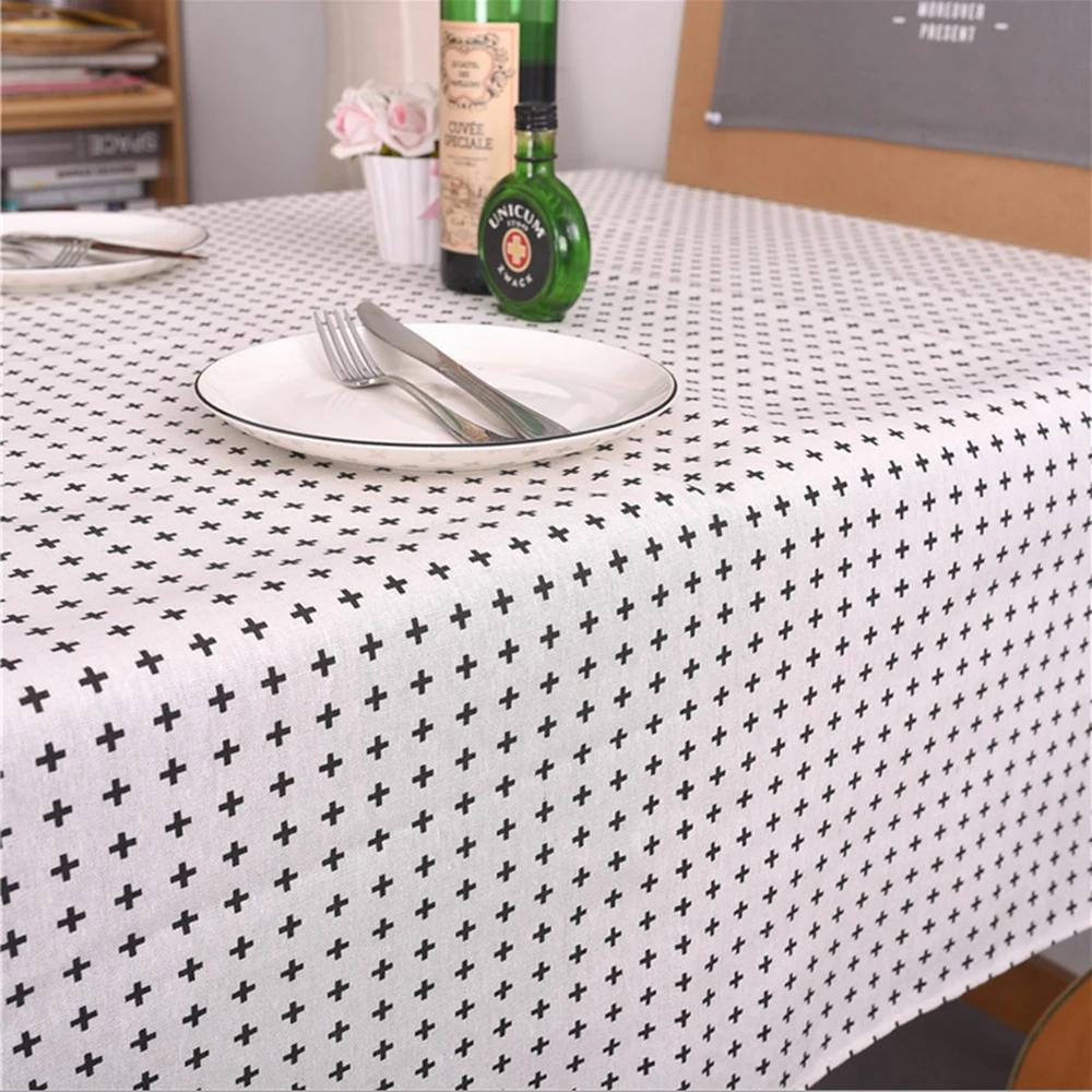 Simple geometric tablecloth black and white classic cotton linen tablecloth decorative cloth