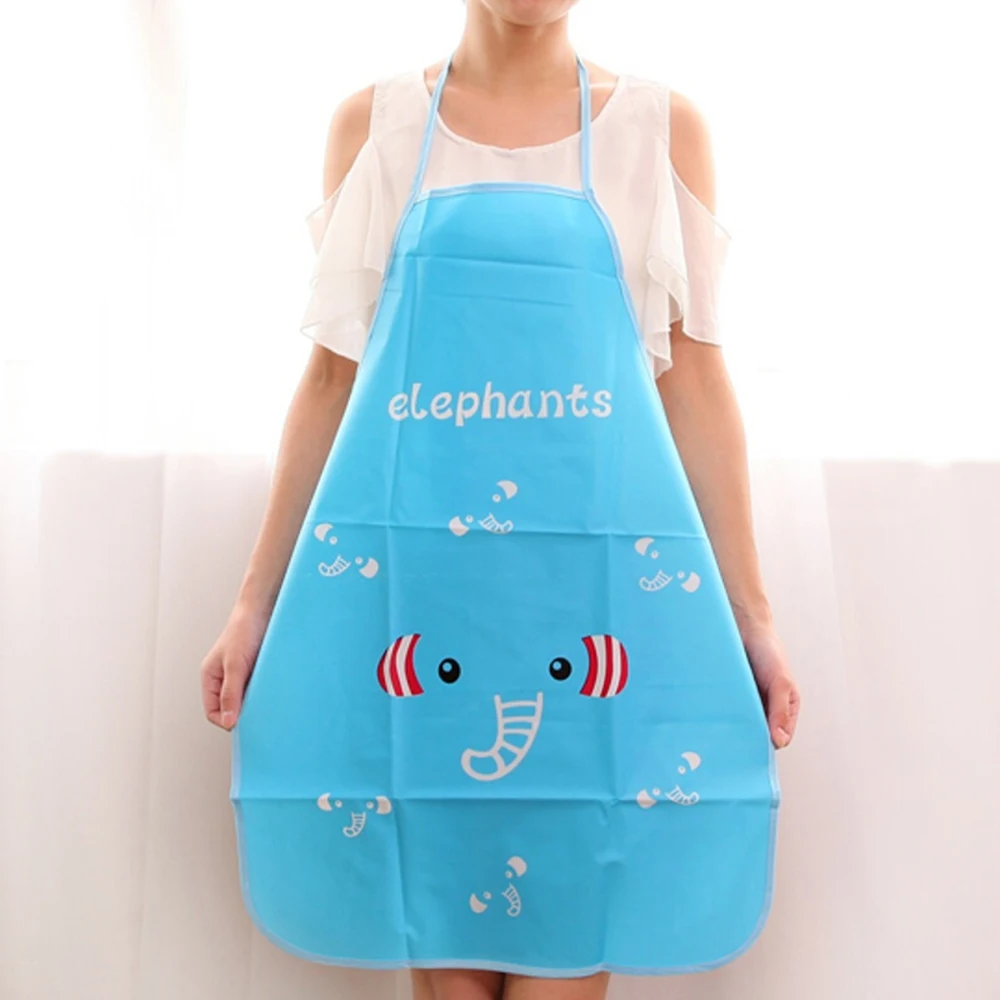 New Lovely Cartoon Apron Sleeveless Waterproof Anti-oil Aprons Kitchen Cooking Waist Bib Creative Women Apron - Цвет: Blue elephant