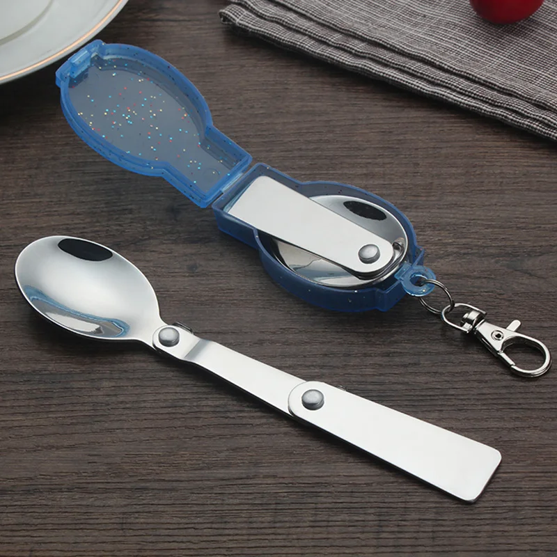Stainless steel portable folding spoon with storage box Outdoor travel