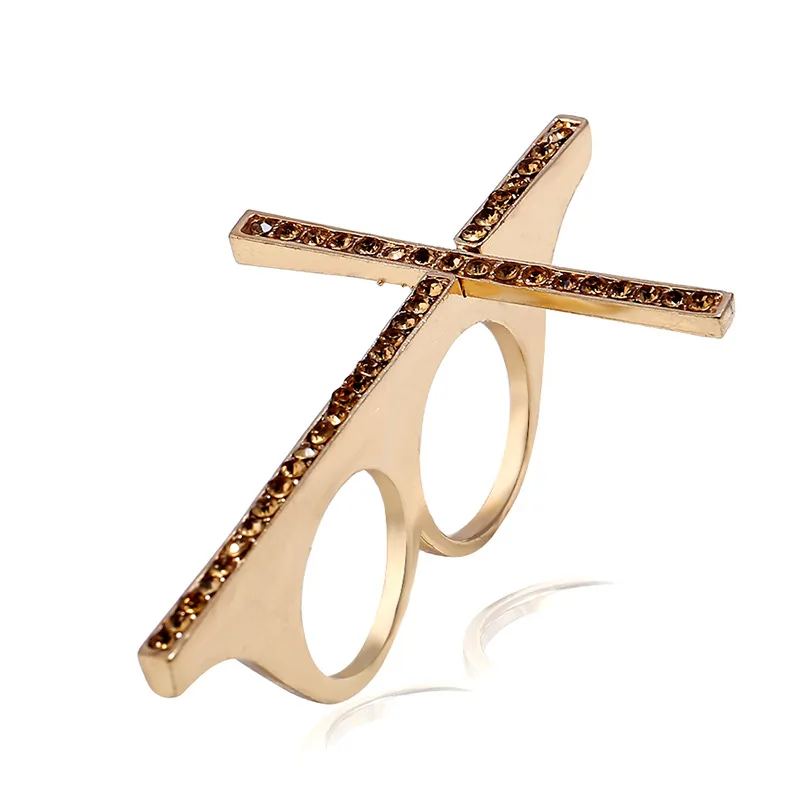 

Punk Rhinestone Cross Ring Double Circles Finger Rings Palm Ring Fashion Jewelry Accessory For Women Hand Decoration
