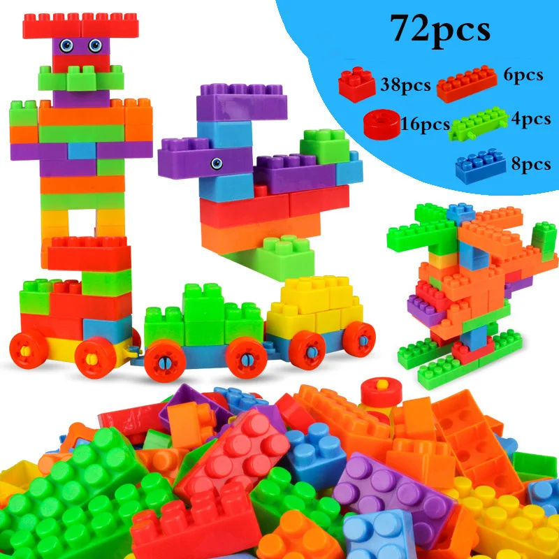 

72PCS Large Particle Building Blocks DIY Kids Creative Bricks Brinquedos Toys For Children Compatible LegoINGlys City Blocks