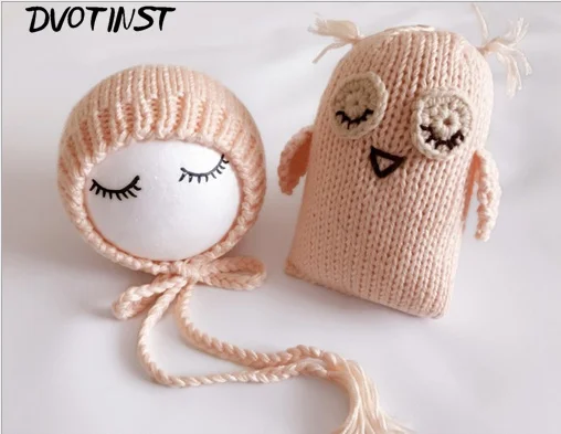 Baby Photography Props Hat+Owl Dolls Crochet Knitted Shower Gift Newborn Fotografia Accessories Infantil Studio Shoot Photo