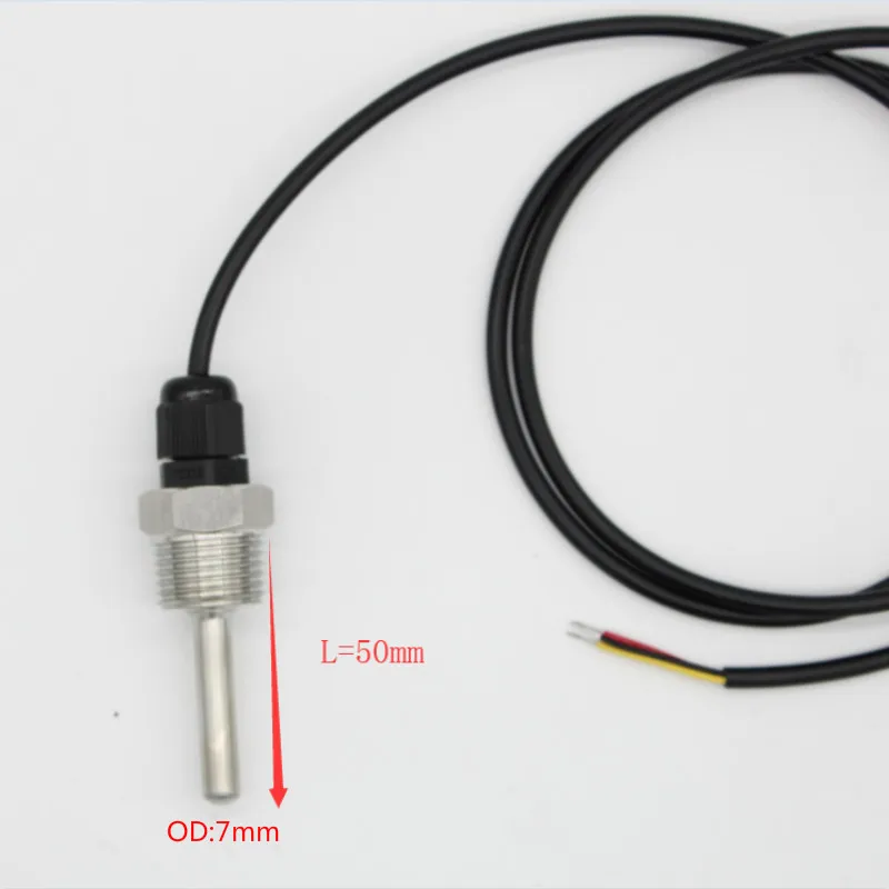 

PT1000 Housing Platinum Resistance Temperature Sensor G1/2 Thread Probe DIA=7mm 1.5 m PVC 3-core Wire Stainless Steel L30-300mm