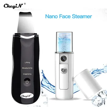 

Ultrasonic Face Cleaning Machine Skin Scrubber Blackhead Remover Pore Cleaner Skin Care Tools + Nano Spray Facial Steamer 49