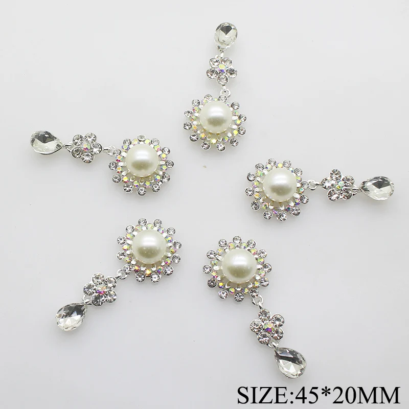 

2pcs/lot 45*20MM Rhinestone Pearl Button Alloy Metal Acrylic Snap Crystal Flat Back Buttons for Clothes Hair Accessories Decor