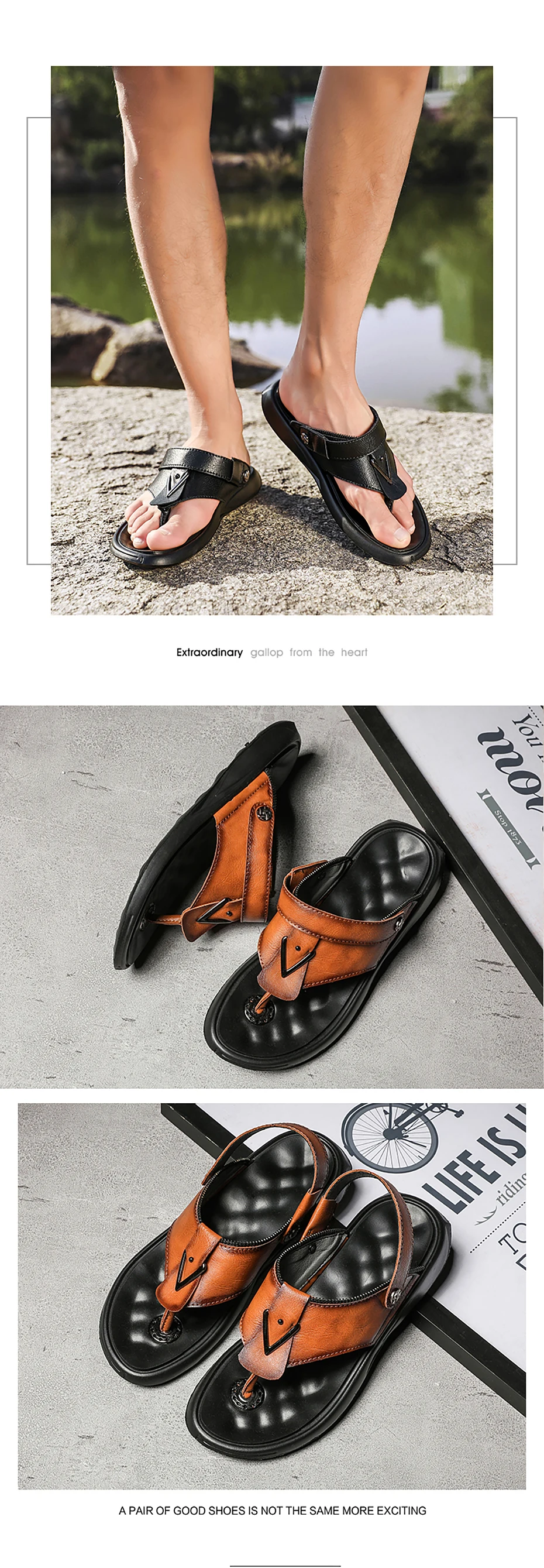 Летние мужские сандалии модная кожаная пляжная обувь мужские повседневные Нескользящие удобные и мягкие шлепанцы на плоской подошве; большие размеры