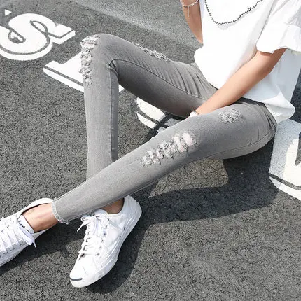 ripped jeans woman pants high waist plus size skinny jeans pants trouser push up korean sexy summer denim black online store2018