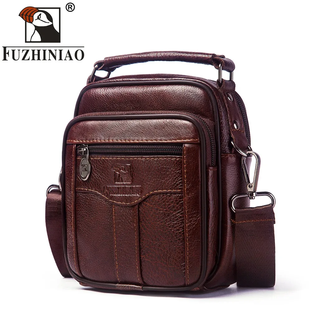 Goedkoop FUZHINIAO Echte Koe Lederen Tas Mannen Handtas Borst Crossbody Schoudertas Tas Business Kleine Mannelijke Bolsas Sac Bruin