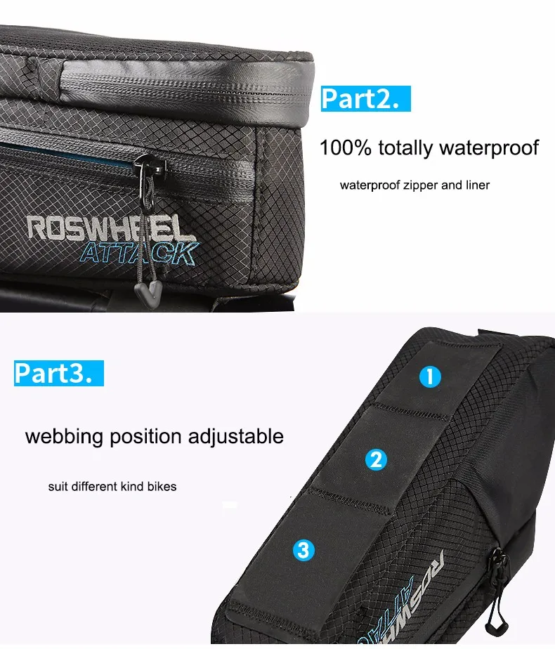 Cheap ROSWHEEL Bike Accessories 1.5L 100% Waterproof Bicycle Bag Front Frame Tube Triangle Bag MTB Bike Folding Bike Front Bag 4