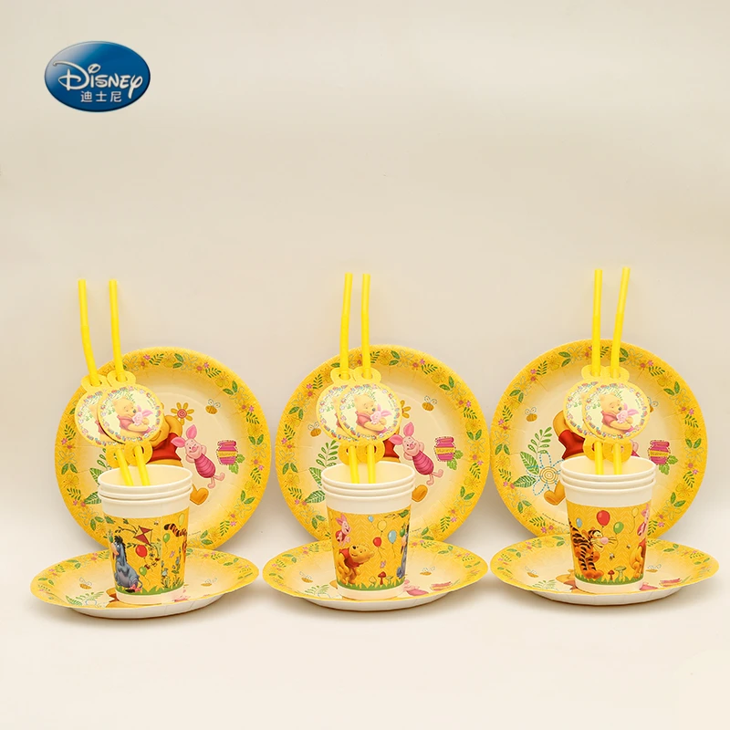 

36pcs Winnie the Pooh for 12 Kids beautiful Birthday Party Decoration Party Supplies Tableware Set Plate Cup Straw set