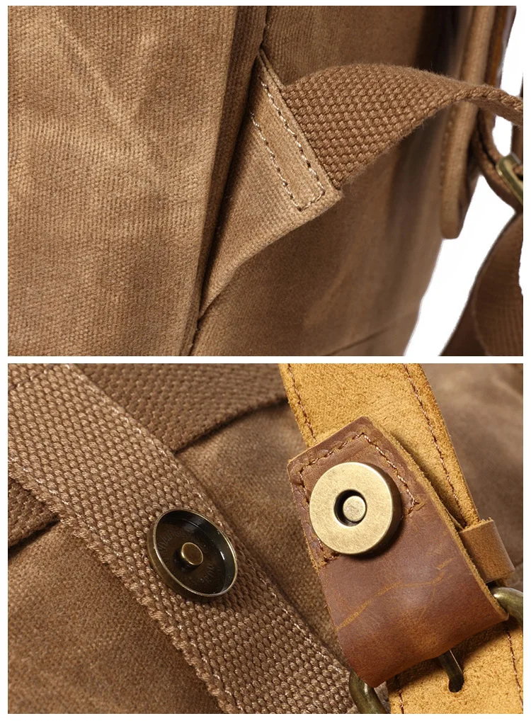 DETAIL SHOW of Woosir Waxed Canvas Backpack Mens Laptop Daypack