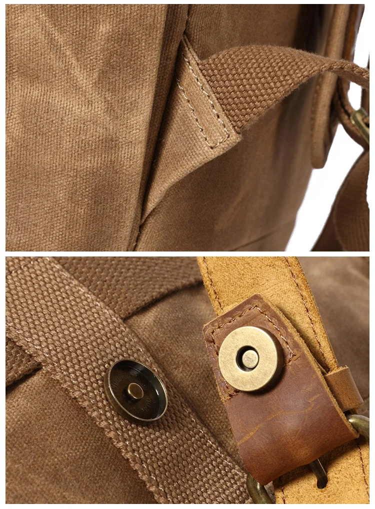 DETAILZEIGUNG des Woosir Waxed Canvas Backpack Herren-Laptop-Tagesrucksacks