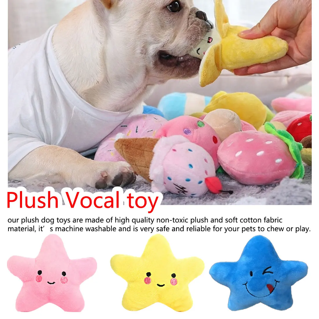 

1pc Fruit Vegetable Chicken Drum Bone Squeak Toy For Dog Puppy Plush Red Pepper Eggplant Radish Duck Sounding Pet Toys