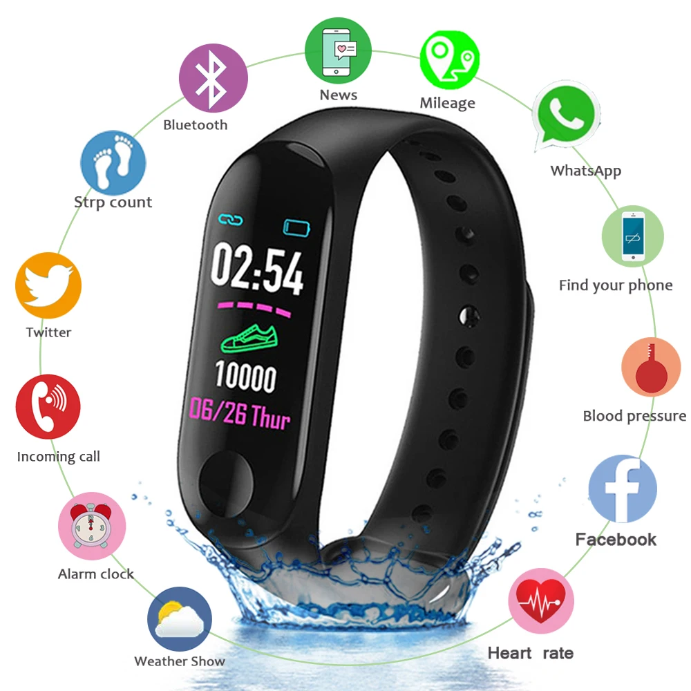 

M3 Plus Men's Smartwatch Color Screen IP67 Waterproof Smart Watch Blood Pressure Heart Rate Activity Fitness Tracker Men Watch