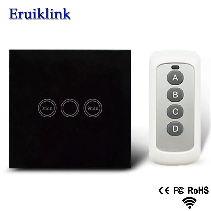 

Hot Sale EU Standard Remote Timer switch 1 Gang 1 Way Touch Control Timer Light Switch with RF Remote and blue LED indicator
