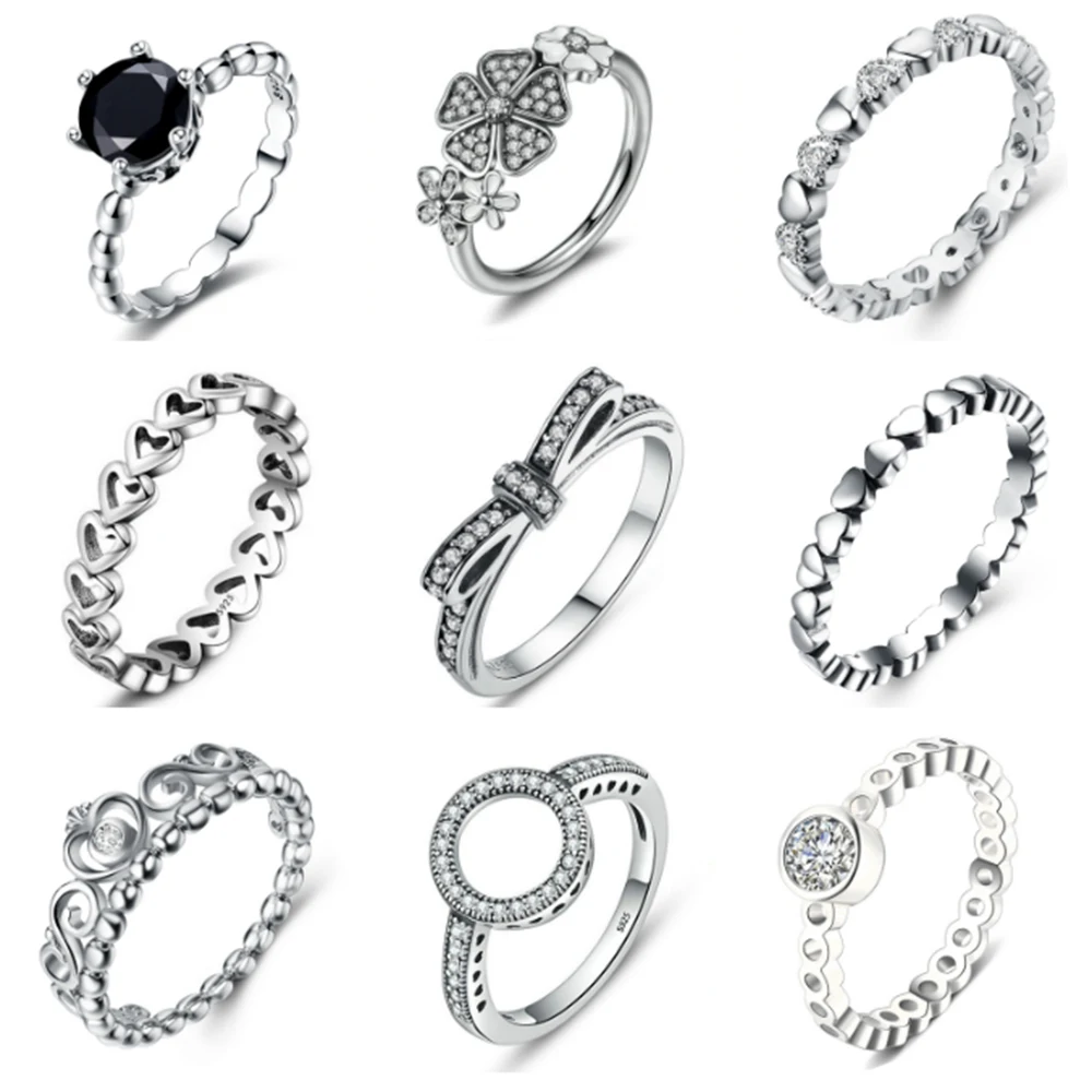 

2019 Hot Sale 18 Style Silver CZ Zircon Rings For Women European Original Wedding Fashion Pandora Ring Wedding Jewelry Gifts