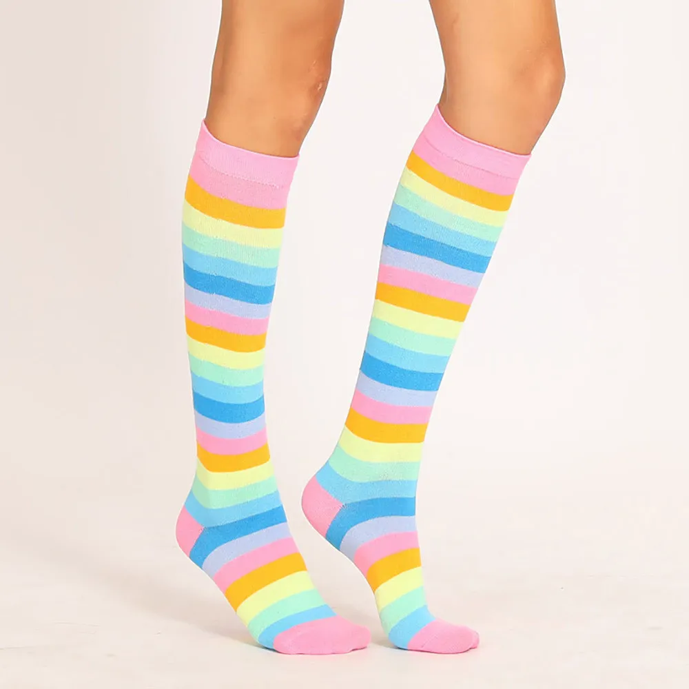 Женские длинные носки модные милые Харадзюку сексуальные носки средней длины цветные полосатые радужные длинные носки Calcetines Mujer # YY