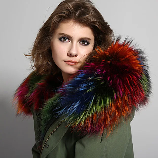 Cheap Winter Women's Large raccoon fur collar parkas Detachable Real Fur lining Hooded Jacket Warm coat outwear