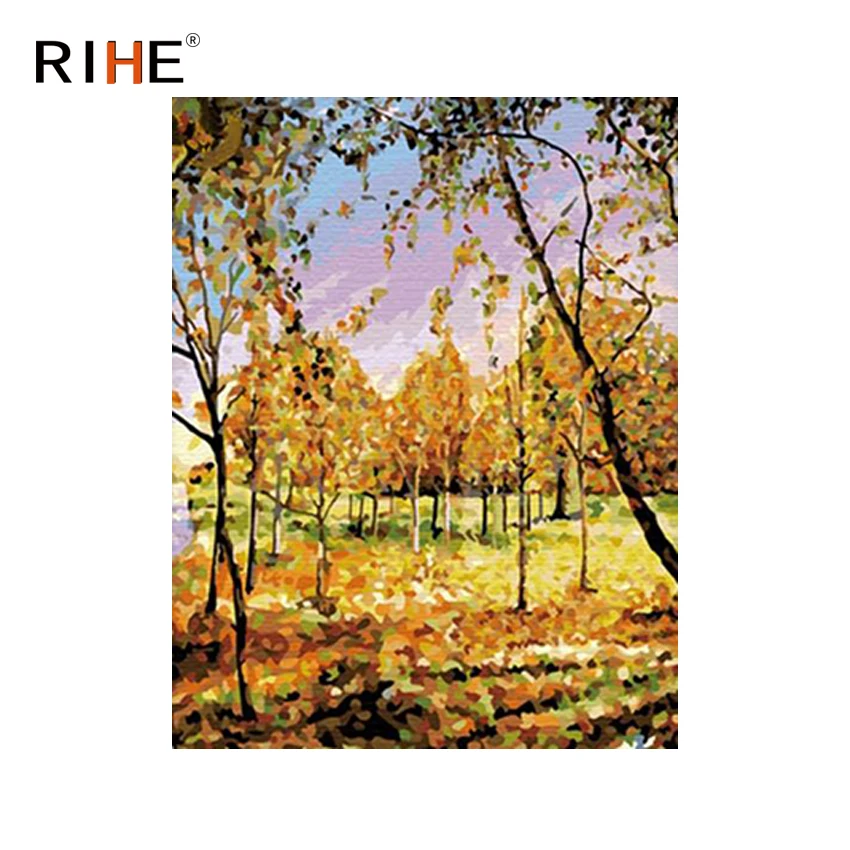 

RIHE Fall Tree Diy Painting By Numbers Abstract Woods Oil Painting On Canvas Cuadros Decoracion Acrylic Wall Picture Home Decor
