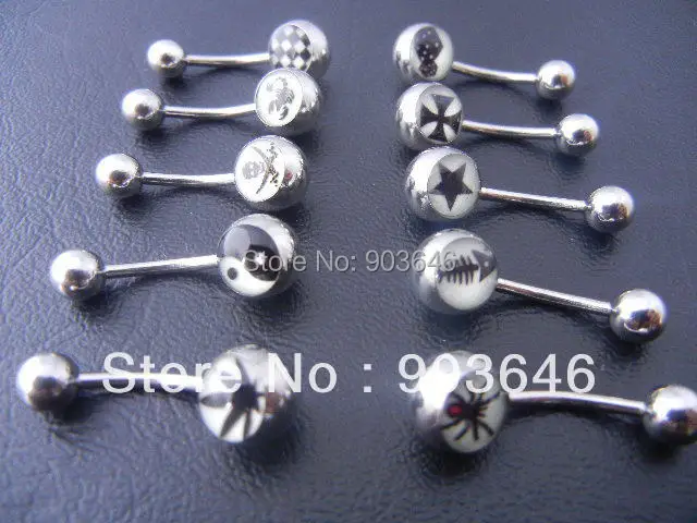 

Free shippment 100pcs Body Jewelry -Mix Logos Luminous Navel Belly Rings Glow in Dark