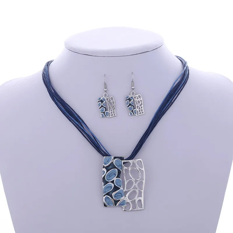 Изящные ювелирные наборы, новая мода, заполненные серебром, 4 цвета, цепочка с веревкой, геометрическое многослойное ожерелье, серьги, ювелирный набор для женщин - Окраска металла: F813E
