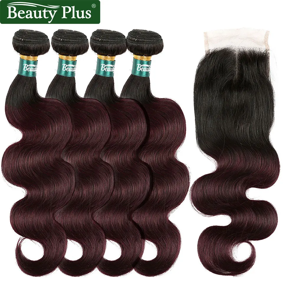 

Ombre Human Hair 99J Bundles With Closure Beauty Plus Non Remy 4x4 Light Brown Lace Brazilian Body Wave 4 Bundles With Closure
