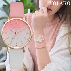 Reloj Mujer Новая мода кварцевые часы Элитный бренд для женщин часы Дамы Градиент Радуга дизайн кожа наручные часы для ношения с платьем подарки