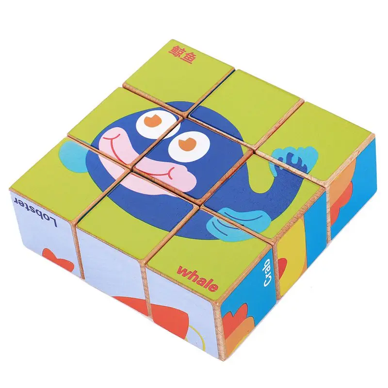 MWZ Деревянные игрушки мультфильм шесть сторон живопись строительный блок 3D игрушки дети для раннего развития Jouet подарок на день рождения