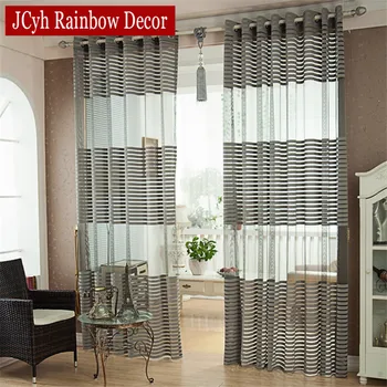 

Solid Striped Tulle Curtains For Living Room Bedroom Modern Blue Kitchen Door Sheer Curtains Vole Window Curtains Home Drapes