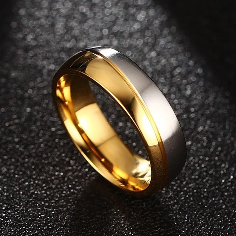 SHUANGR Lovers Wedding Engagement Rings Gold-Color CZ Couple Ring Band Women Men Stainless Steel alianca Fashion Jewelry