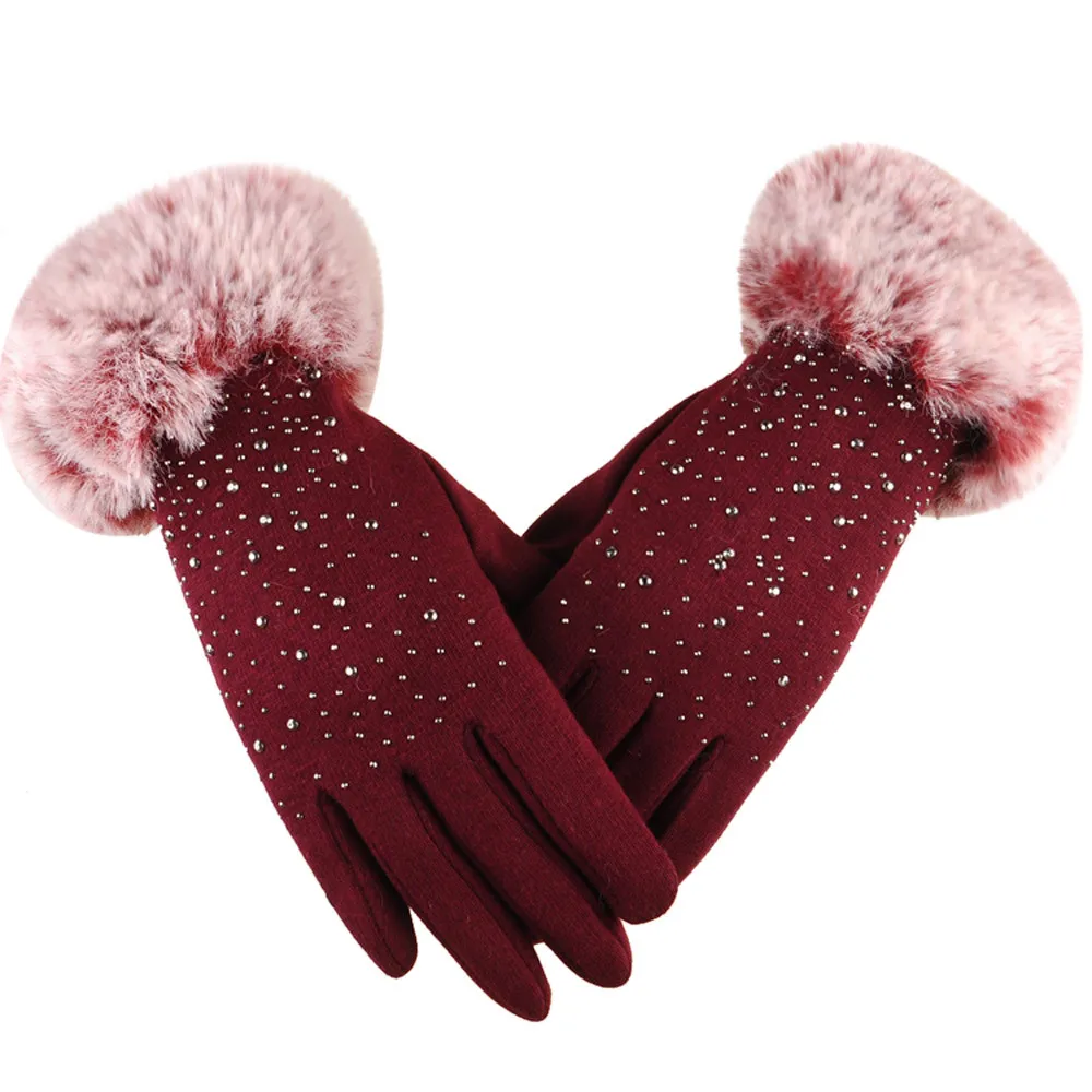 Женская мода зимние теплые перчатки со стразами Лыжная защита для рук проданный цвет Удобные мужские перчатки с сенсорным экраном - Цвет: C
