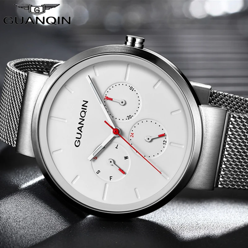

Relogio Masculino GUANQIN Luxury Watches Men Business Casual Mesh Strap Male Clock Men's Fashion Stainless 2018 Quartz Watch