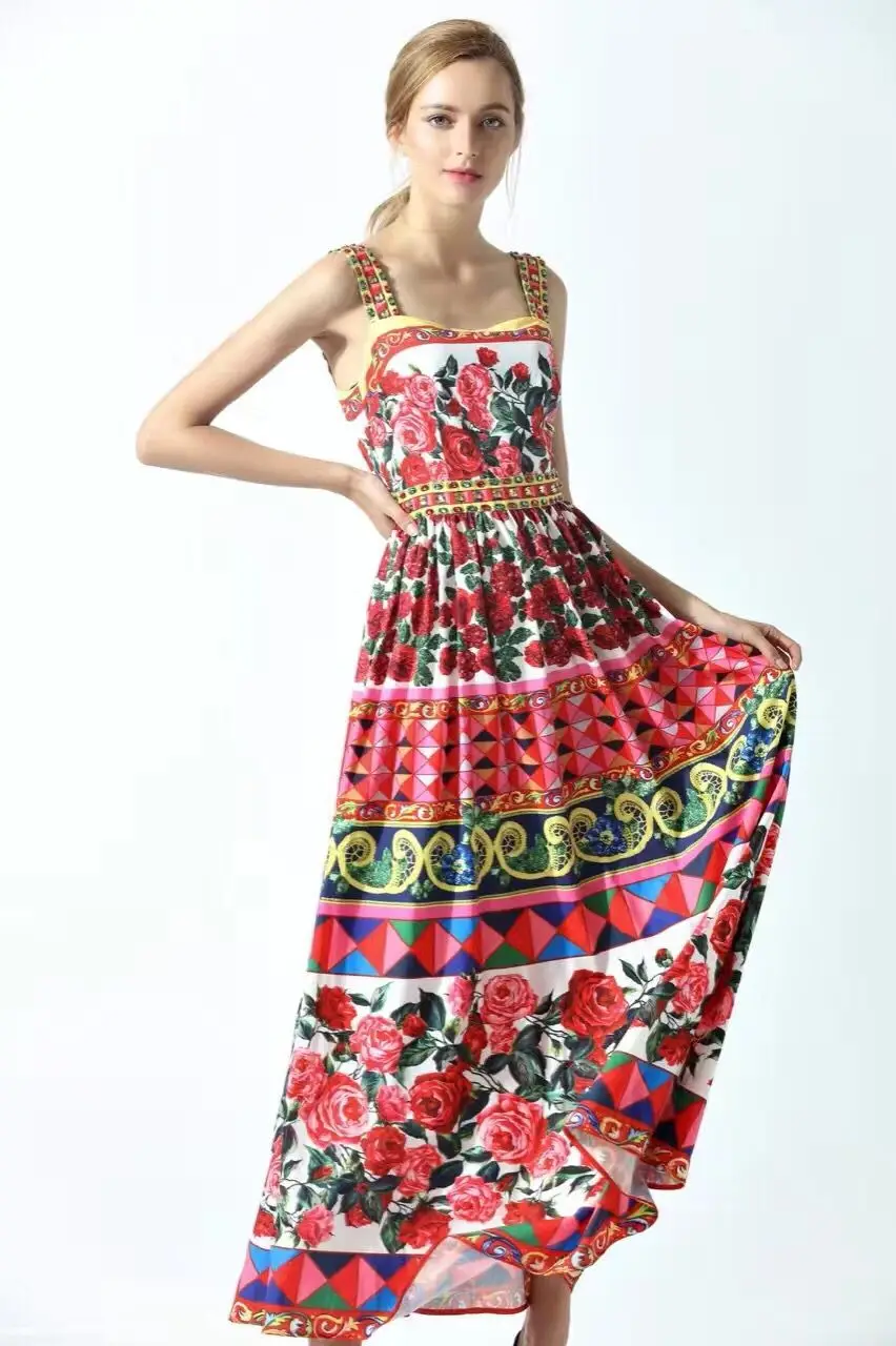 Женские платья на бретельках LD LINDA DELLA, летнее длинное платье на тонких бретельках с цветочным принтом, розой, цветком, повседневное и праздничное платье - Цвет: Многоцветный