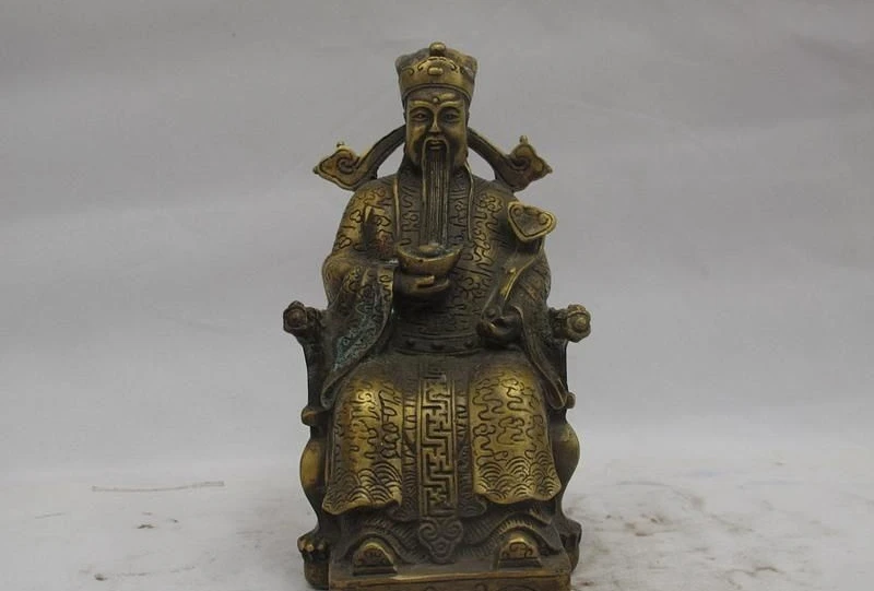

China Temple Buddhism Hall Bronze Lucky YuanBao RuYi Wealth God Buddha statue a 0518