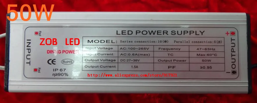 

50w led driver DC30-40V,1.5A,high power led driver for flood light / street light,constant current drive power supply,IP65