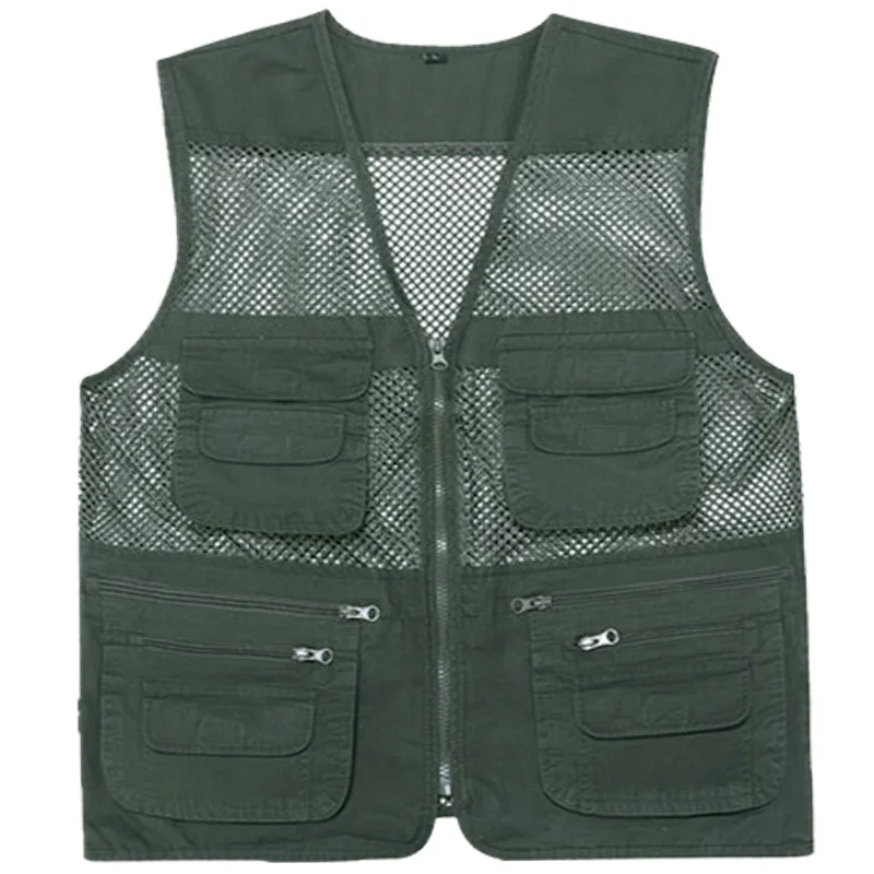 

20119 Summer Men's vest male mesh Jacket plus size Outerwear Coats Multi Pockets V-Neck Outdoor fishing vests for men
