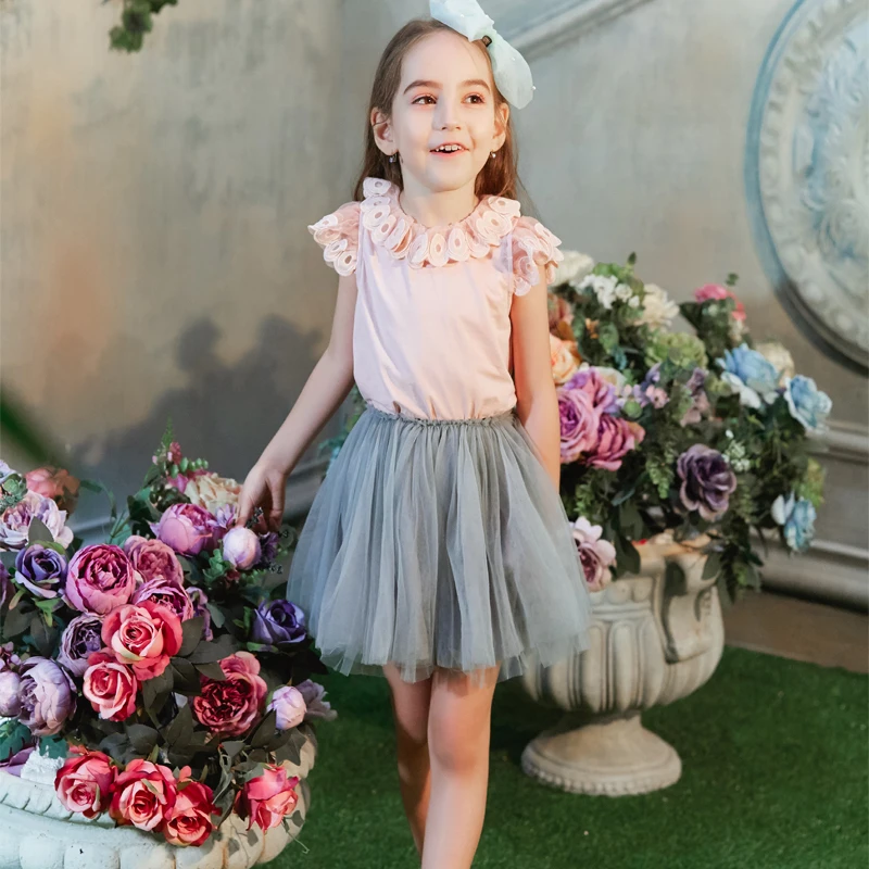 B&N Soft Chiffon Elastic Waist Girl Princess Pettiskirts Children Dance Solid Tutu Skirts Coloful Pompom Tulle Skirts For 2-8T14