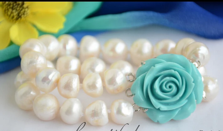 

shippingZ6557 2strands 15mm white baroque freshwater cultured pearl bracelet 8inch 5.25