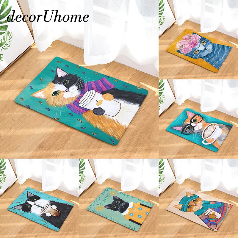 decorUhome Anti-Slip Waterproof Door Mat Cat Wear Glasses Drink Carpets Bedroom Rugs Decorative Stair Mats Home Decor Crafts decorUhome Anti-Slip Waterproof Door Mat Cat Wear Glasses Drink Carpets Bedroom Rugs Decorative Stair Mats Home Decor Crafts