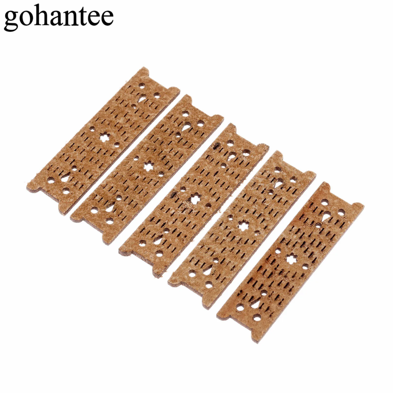 gohantee New Arrival Brown 5pcs Slingshots Pouches Microfiber Leather With Center Hole For Outdoor Hunting Catapults 60mm X 16mm