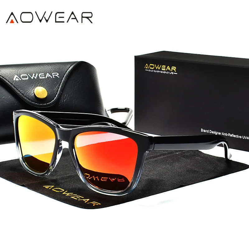 AOWEAR, унисекс, квадратные поляризованные солнцезащитные очки для женщин, с прозрачным покрытием, зеркальные солнцезащитные очки для женщин и мужчин, крутые прозрачные Винтажные Солнцезащитные Очки - Цвет линз: C5 Black Orange