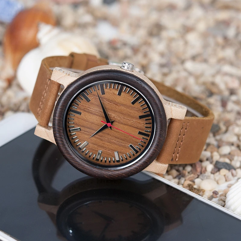 BOBO BIRD M14 Vintage Unique Design Wooden Watch For Men With Genuine Leather Strap in Gift Box