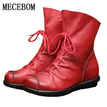 Женские ботинки из натуральной кожи высокого качества; Chaussure; повседневная женская обувь; зимние ботинки на плоской подошве; большие размеры 1806 W