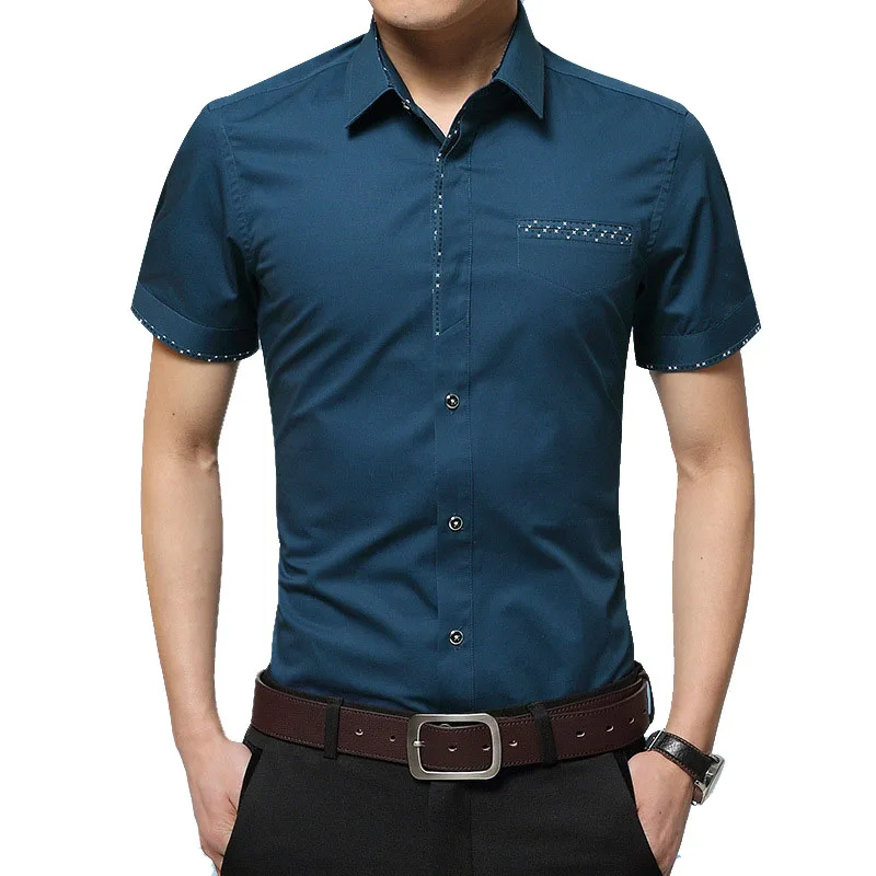 2019 الرجال عارضة قصيرة الأكمام الصلبة قميص سليم صالح الذكور الاجتماعية الأعمال اللباس قميص العلامة التجارية الرجال الملابس لينة مريحة حجم 5XL